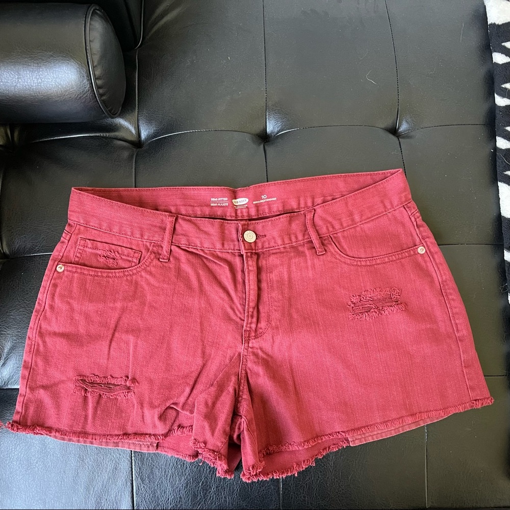 NWOT Distressed Burgundy Old Navy Mid-Rise Denim Shorts